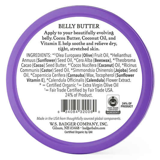 Belly Butter, Organic Stretch Mark Cream for Pregnant Belly, Rich Hypoallergenic